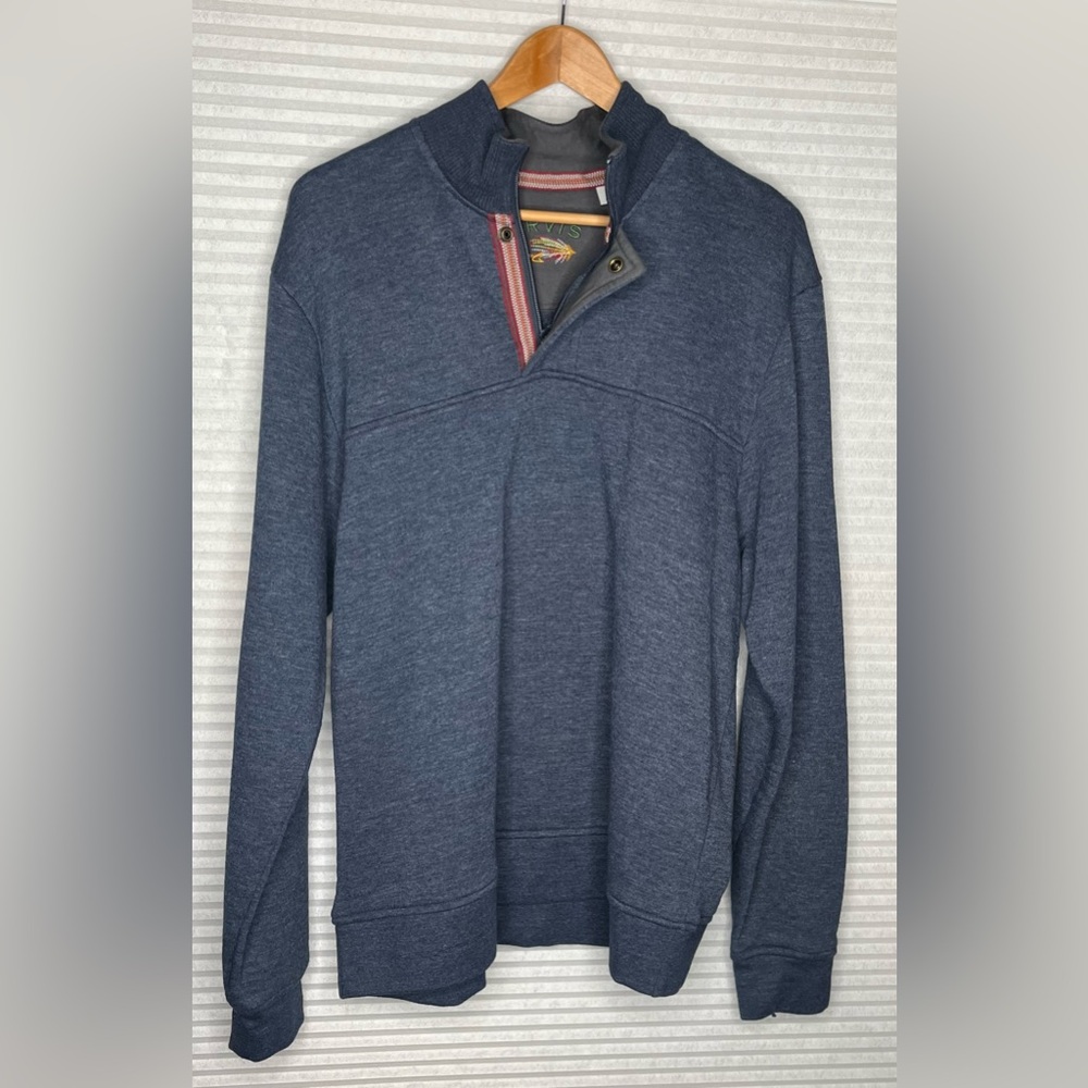 Orvis Men's Pullover Sweatshirt Fleece Lined Quarter Zip Outdoor Size L Blue - Picture 2 of 15